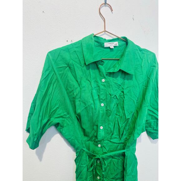 THAKOON Green Button Front Shirt Dress Tie Waist Collared Mini Dress Size M - Picture 5 of 14